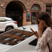 Woman on phone after accident