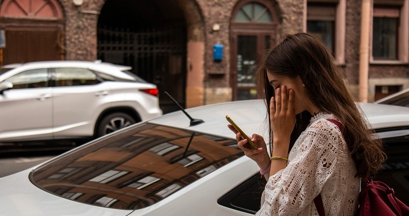 Woman on phone after accident